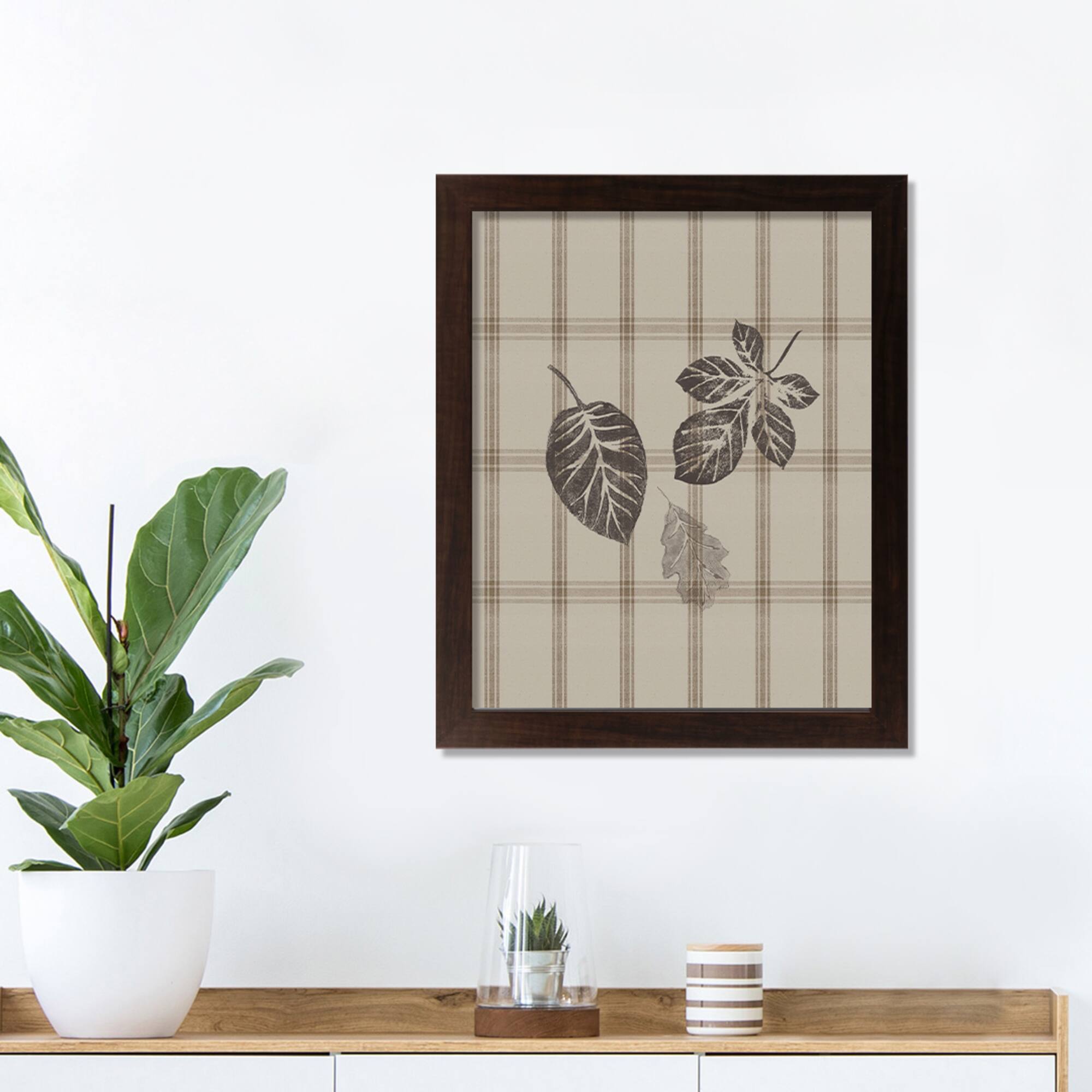 Autumn Fall Brown Plaid Walnut Framed Print